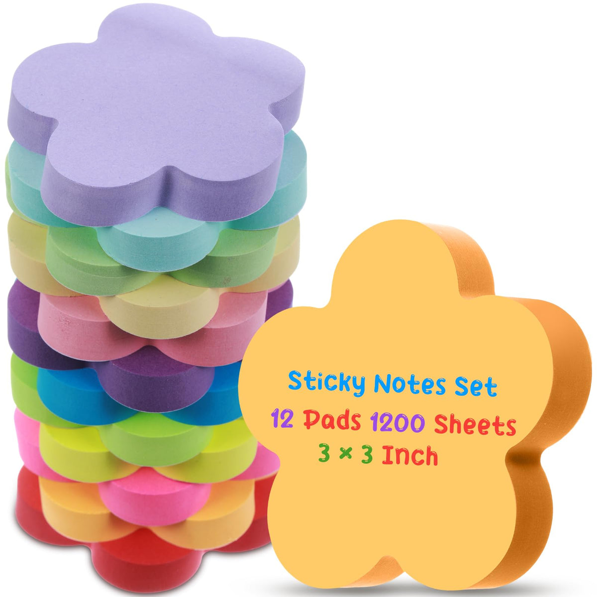 Leinuosen 12 Pack Flower Sticky Notes Bulk 3 Inch, 100 Sheets/Pad