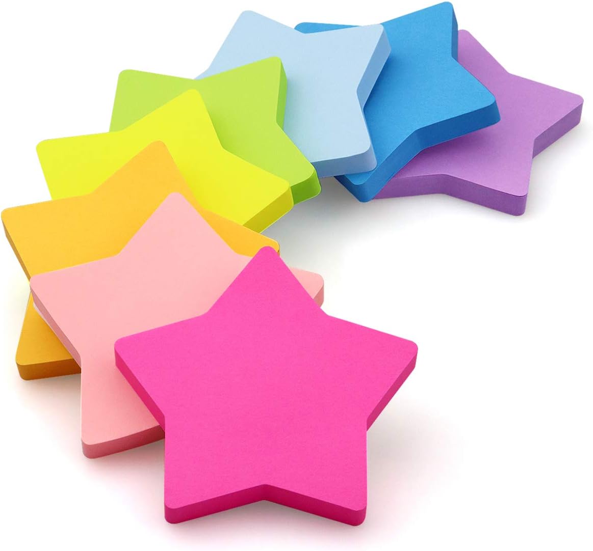 SIMONA Star Shape Sticky Notes 3x3 Inch, 8 Bright Colors, 600 Sheets