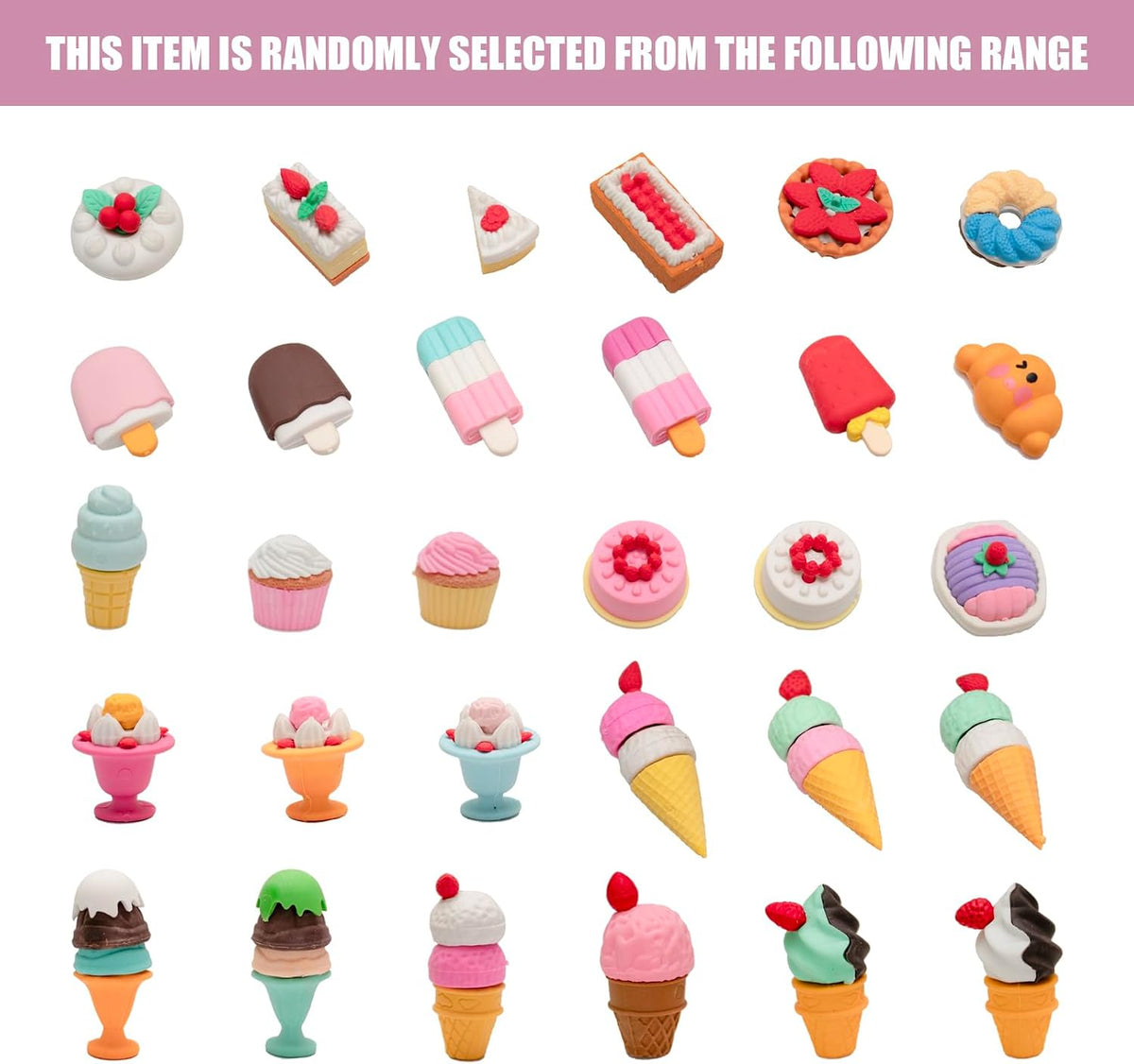 30Pcs 3D Food Erasers for Kids, All are Food Styles, Random Desktop Pets Toys Gifts, Mini Puzzle Classroom Rewards, Kids Party Favors Back to School Supplies