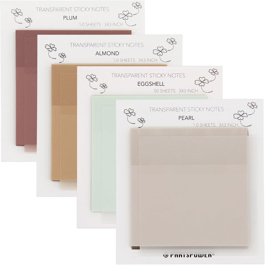 Pastel Transparent Sticky Notes, 4 Packs 3X3 Inch See Through Annotating Sticky Notes for Annotating, Bible Journaling Supplies, Office School Supplies