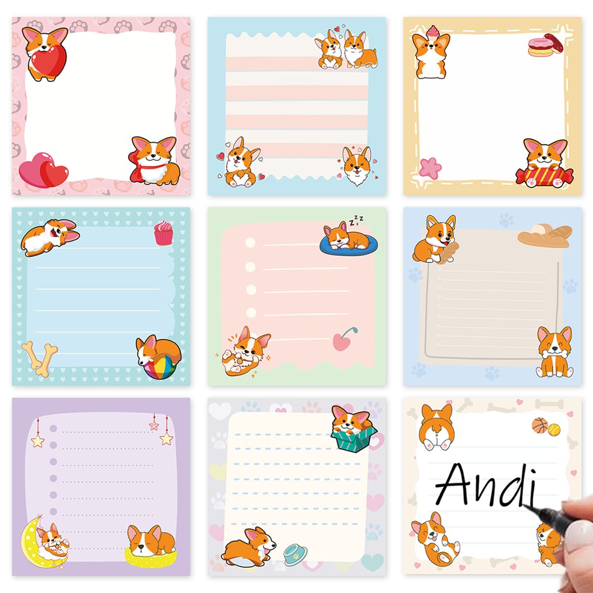 Frog Sticky Notes 3x3 Cute Animal Stationery 9-Pack