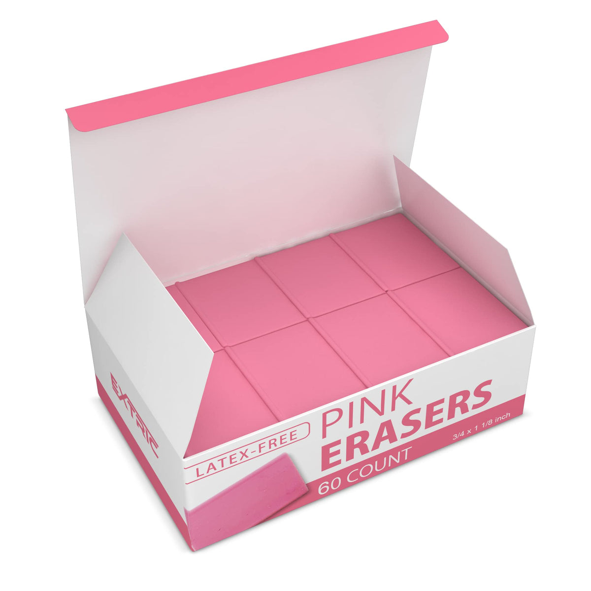 Pink Erasers, 40 Count, Latex Free Eraser for Kids, Square Eraser, Erasers Bulk for School Supplies, Art, and Office Use
