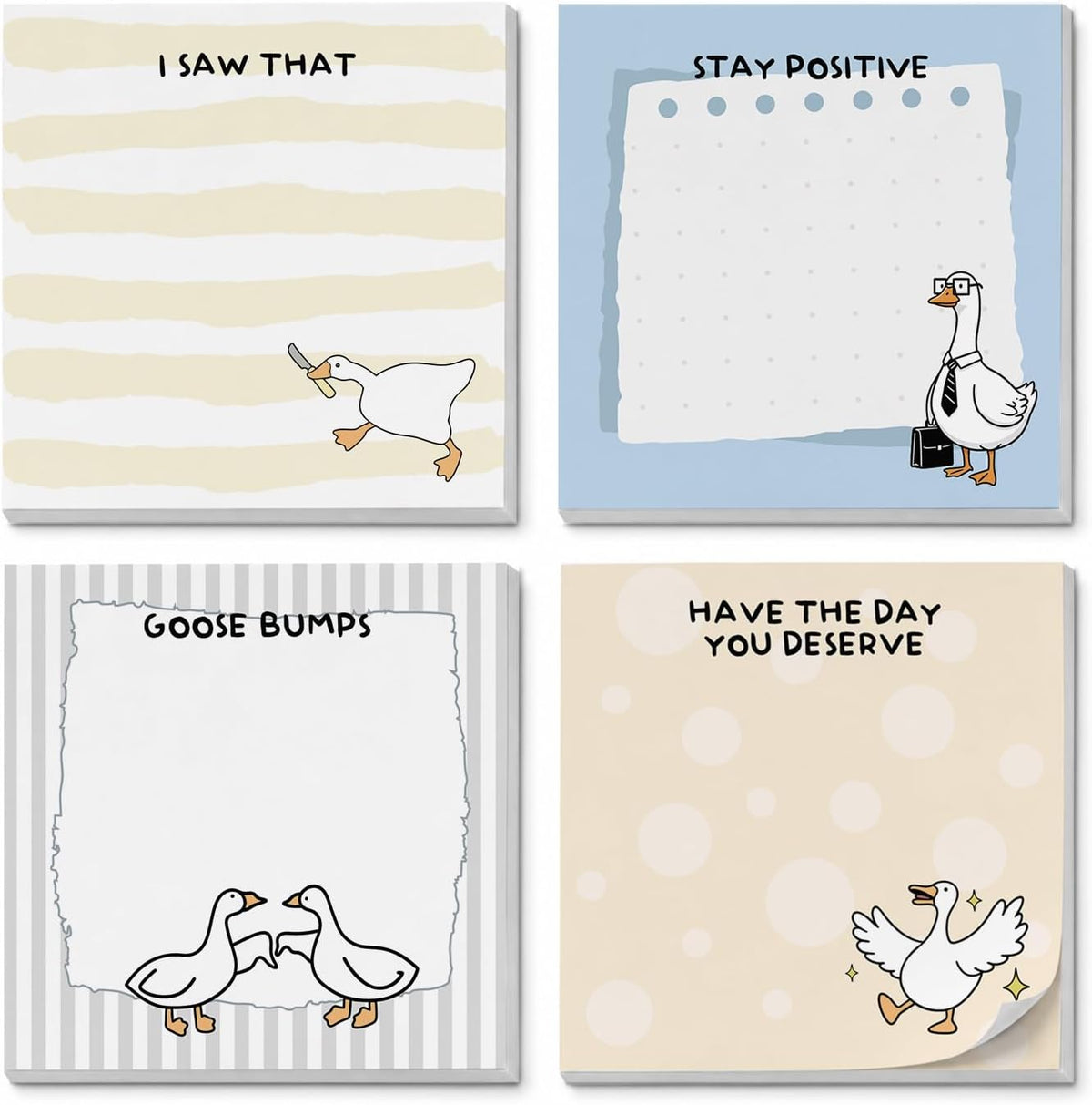 Funny Sticky Notes 3x3, Cute Goose Sticky Notes 4 Pads, Sarcastic Office Gifts Self-Stick Notepads for Work School Study