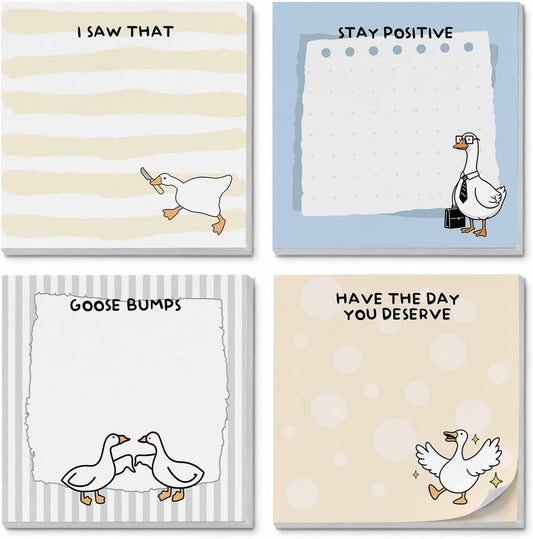 Funny Sticky Notes 3x3, Cute Goose Sticky Notes 4 Pads, Sarcastic Office Gifts Self-Stick Notepads for Work School Study