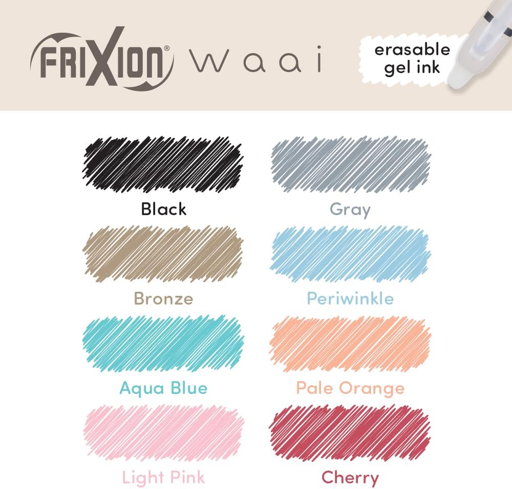 PILOT FriXion Waai Erasable Gel Ink Pens 0.5mm, Assorted Color Inks, 8-Pack