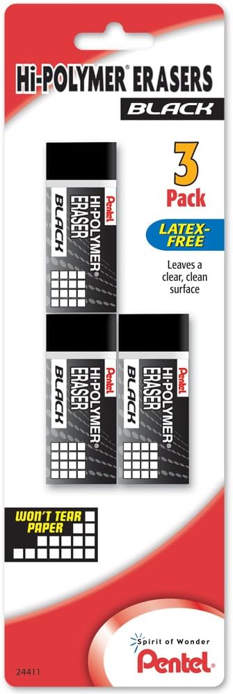 Pentel Hi-Polymer Block Eraser, Small Black 48 pack (ZEAH06A)