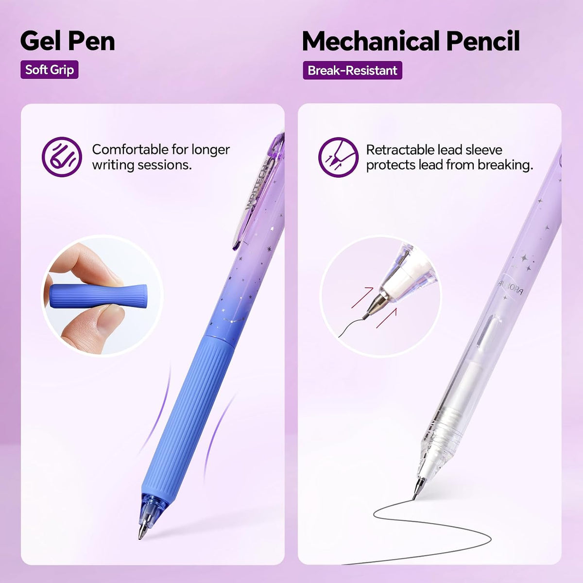 WRITECH Gel Pens Journaling Highlighters: Purple Pastel All-in-One Set 8ct