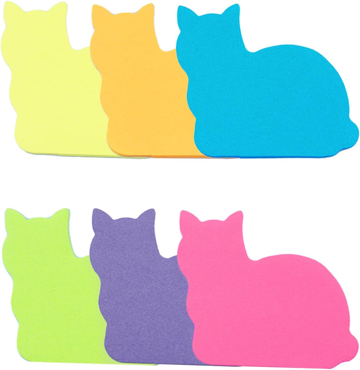 Cute Cat Sticky Notes, 6Pack 6 Bright Color Kawaii Sticky Notes for Cats Lover (6 Colors Shape 2)