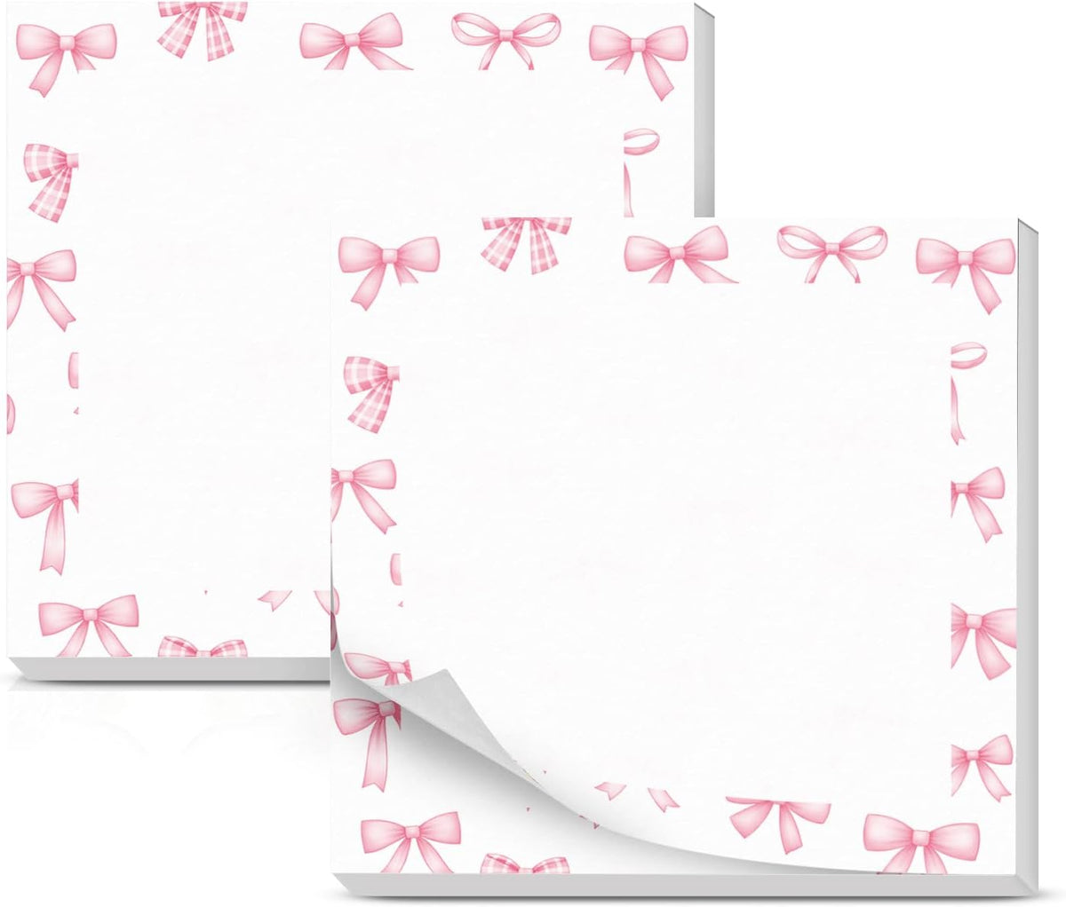 Cute Sticky Notes 3 x 3 Inch, 2 Pack Sticky Note Pads, 50 Sheets Per Pad, Self Stick Memo Pads for Office Supplies, School Supplies, Home Office Pink Bow