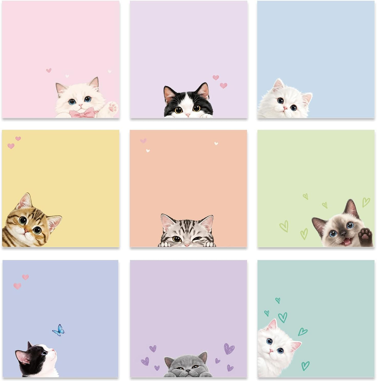 Funny Cat Sticky Notes 3x3 Gifts Cat Lovers 9-Pack