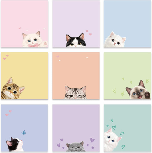 Funny Cat Sticky Notes 3x3 Gifts Cat Lovers 9-Pack