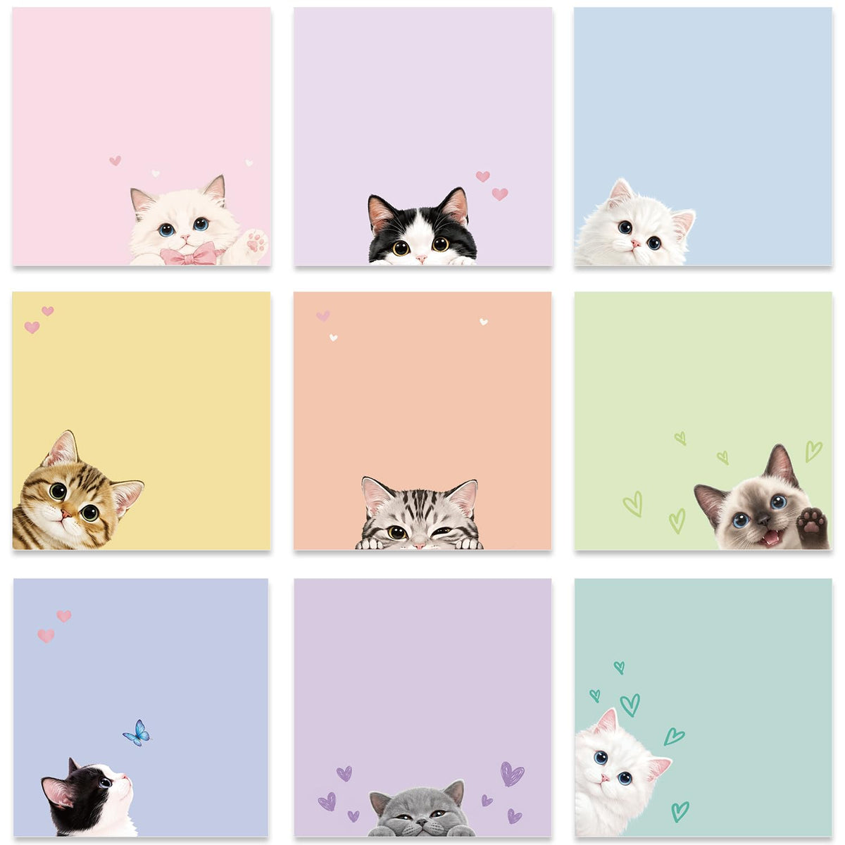 Funny Cat Sticky Notes 3x3 Gifts Cat Lovers 9-Pack