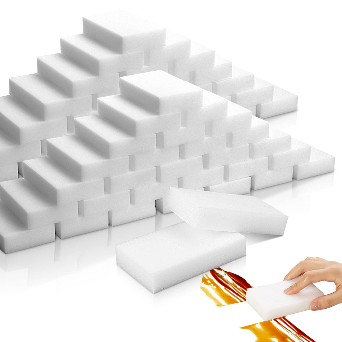 50 Pack Melamine Sponges, Magic Sponge Eraser, Durable Multi-Purpose Premium Melamine Foam Eraser for All Oil Stains, Coffee Cup Stains, Bathroom, Kitchen, Leather, Shoes, Walls, car interiors.