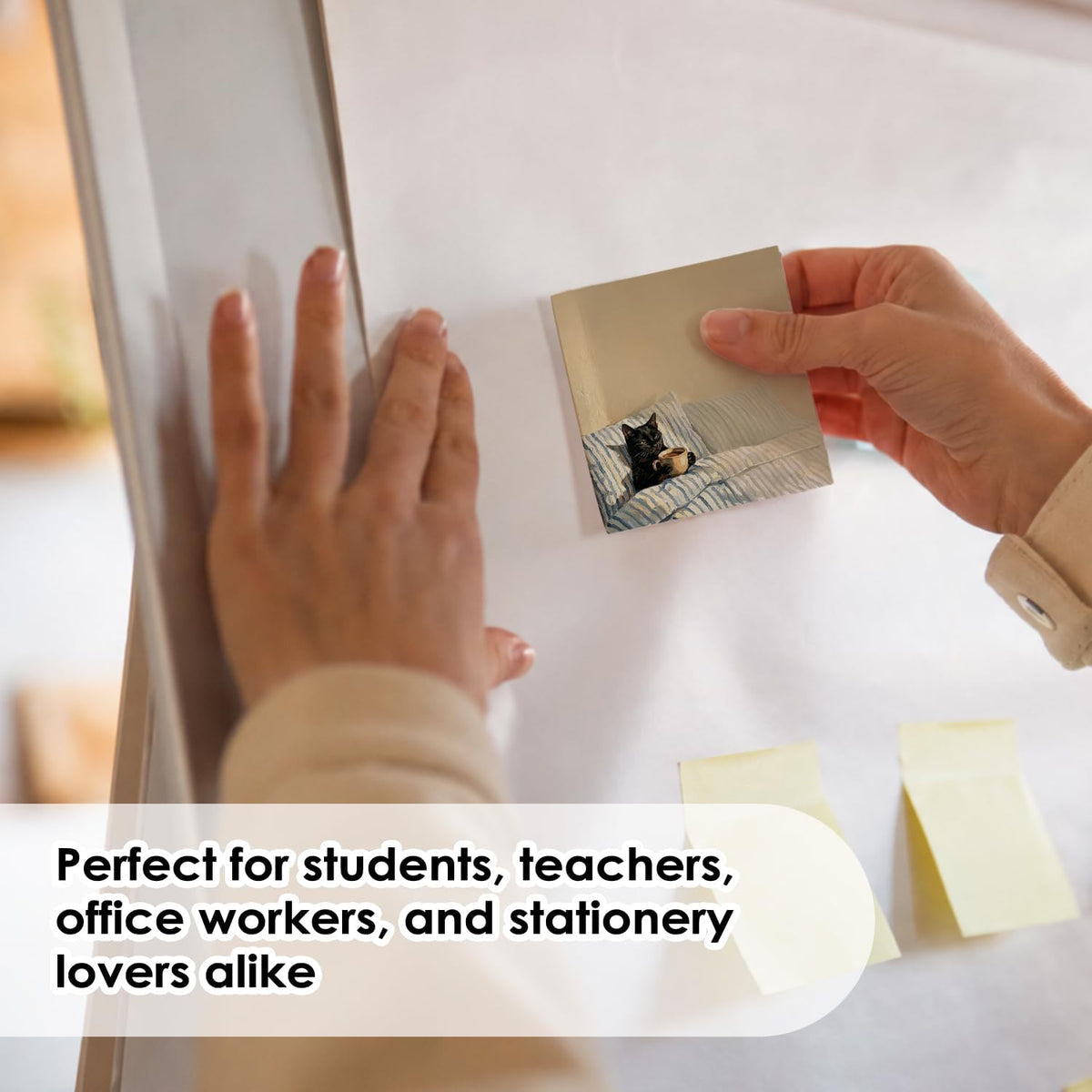 Cat Sticky Notes 3x3, Funny Cute Cat Sticky Notes 4 Pads, Cute Notepads Office Supplies Gifts for Women Men Coworkers Cat Lovers