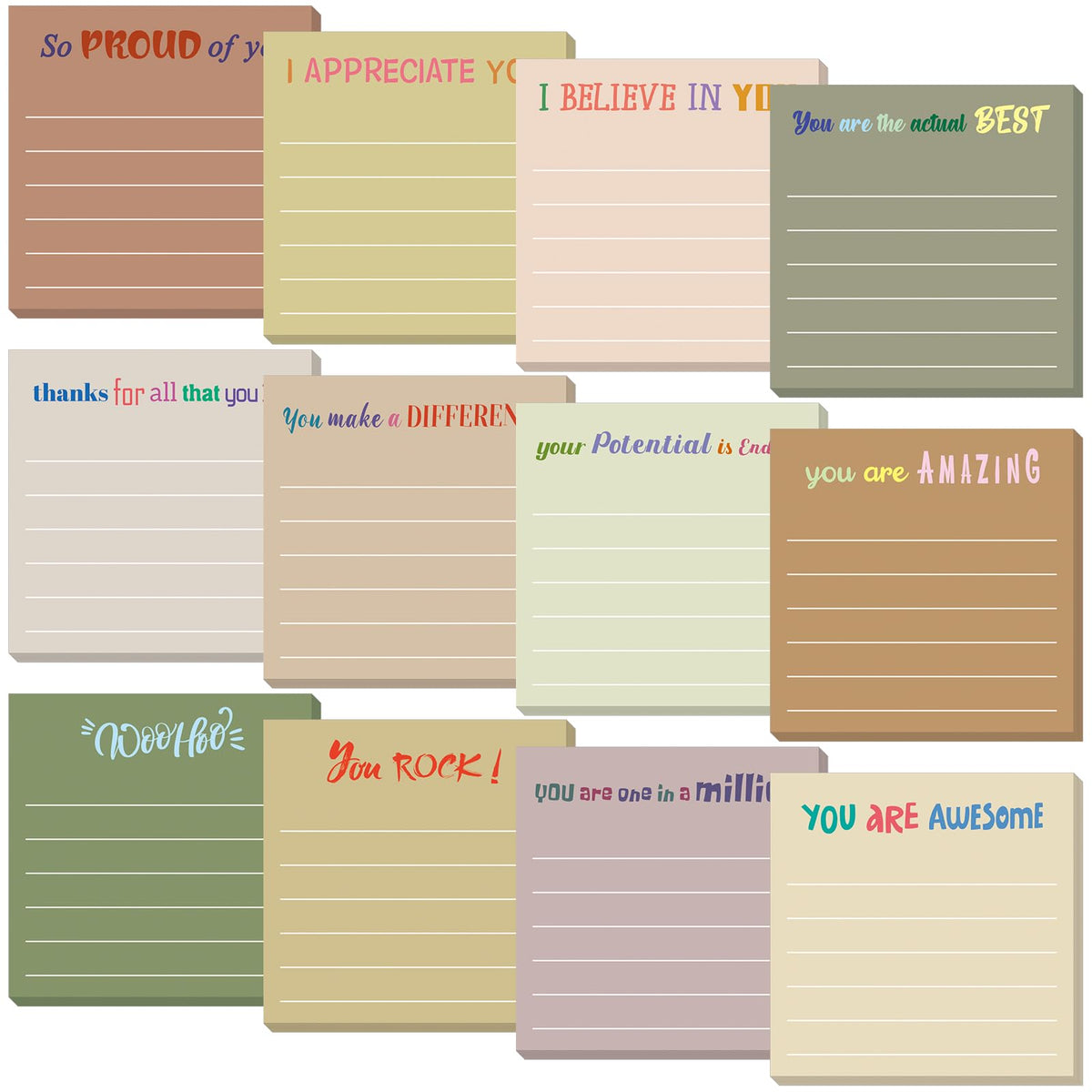 Yinder 24 Pcs Inspirational Sticky Notes Gifts, Appreciation, Multicolor