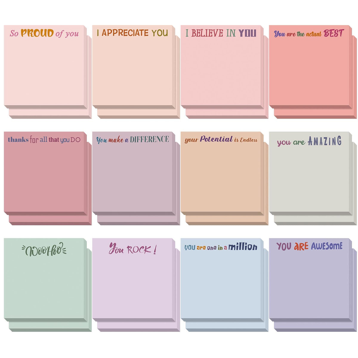 Yinder 24 Pcs Inspirational Sticky Notes Gifts, Appreciation, Multicolor