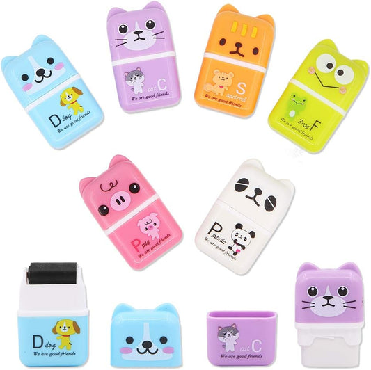 6 Pcs Cute Pencil Eraser, Cartoon Animal Themed Roller Colorful Rectangle Eraser, Pencil Rubber Erasers for Kids School Office Supply Stationery