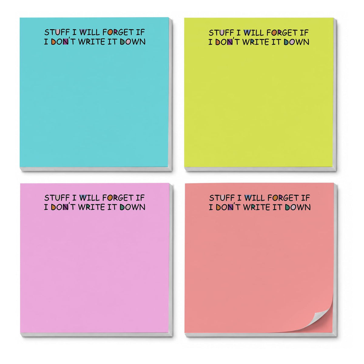 Cat Sticky Notes 3x3, Funny Cute Cat Sticky Notes 4 Pads, Cute Notepads Office Supplies Gifts for Women Men Coworkers Cat Lovers