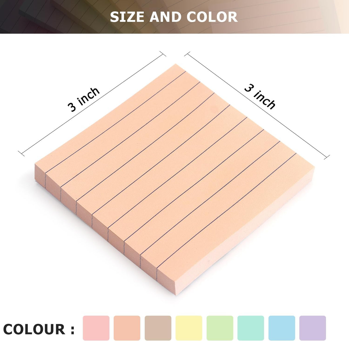 Eastern Wolf Lined Sticky Notes, 3x3 Inch, 8 Pack, Light Colors, 640 Sheets