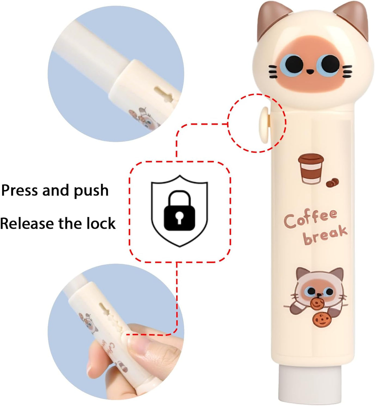 4PCS Retractable Cat Pencil Erasers, Cute Cartoon Eraser Set in 4 Colors