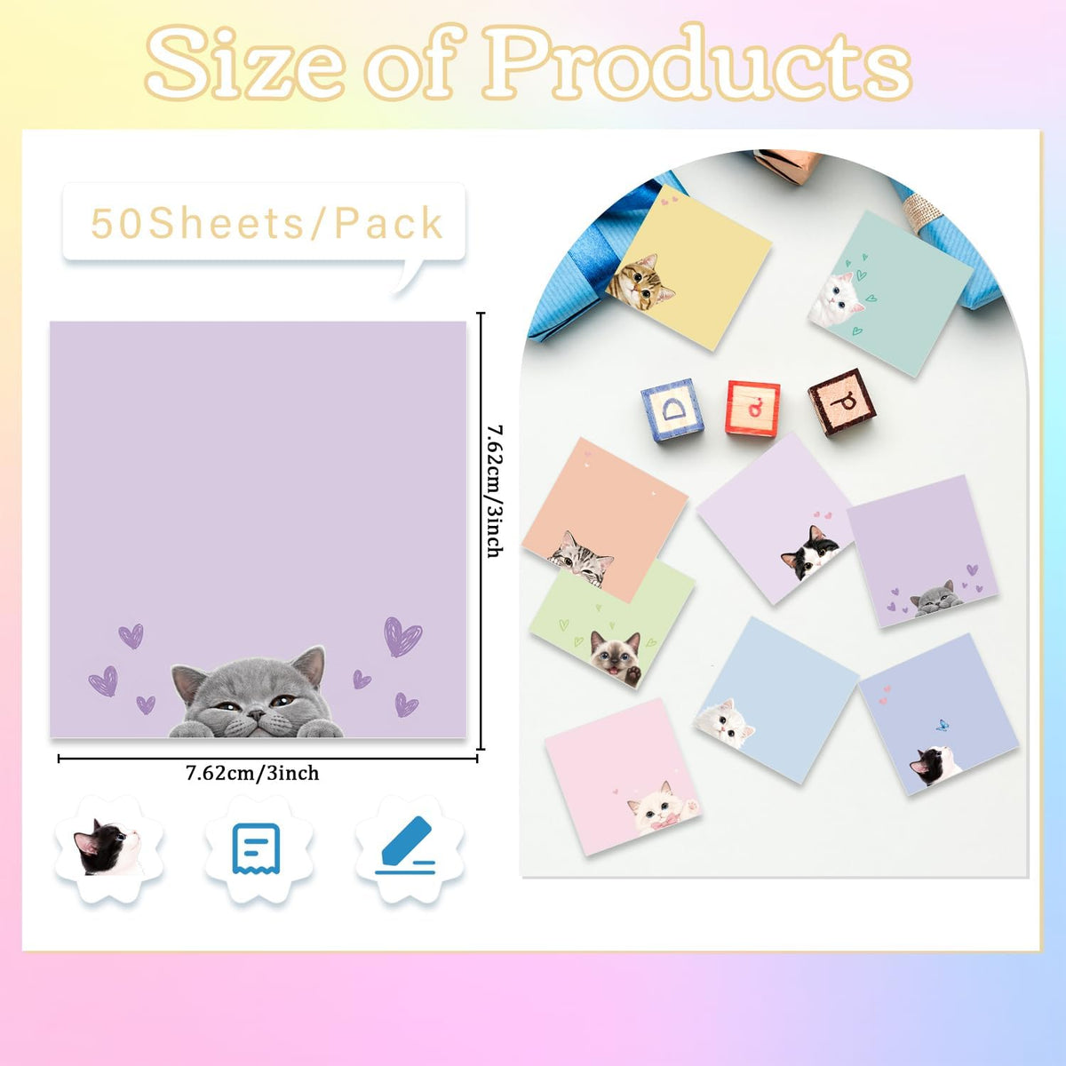 Funny Cat Sticky Notes 3x3 Gifts Cat Lovers 9-Pack