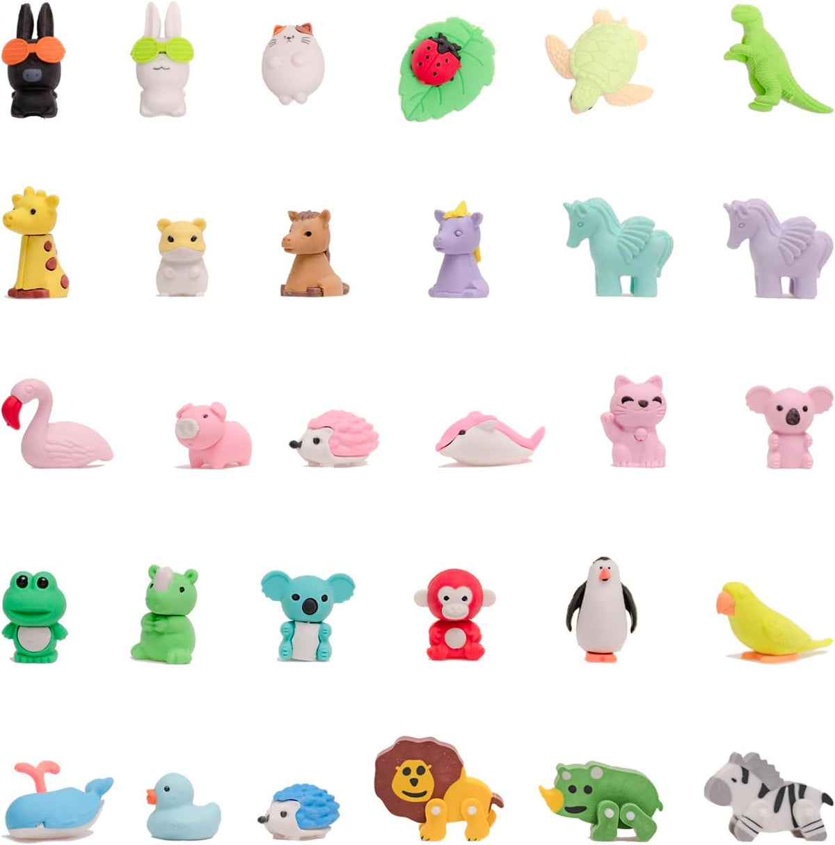 30Pcs 3D Animal Erasers for Kids, All are Animal Styles, Random Desktop Pets Toys Gifts, Mini Puzzle Classroom Rewards, Kids Party Favors Back to School Supplies