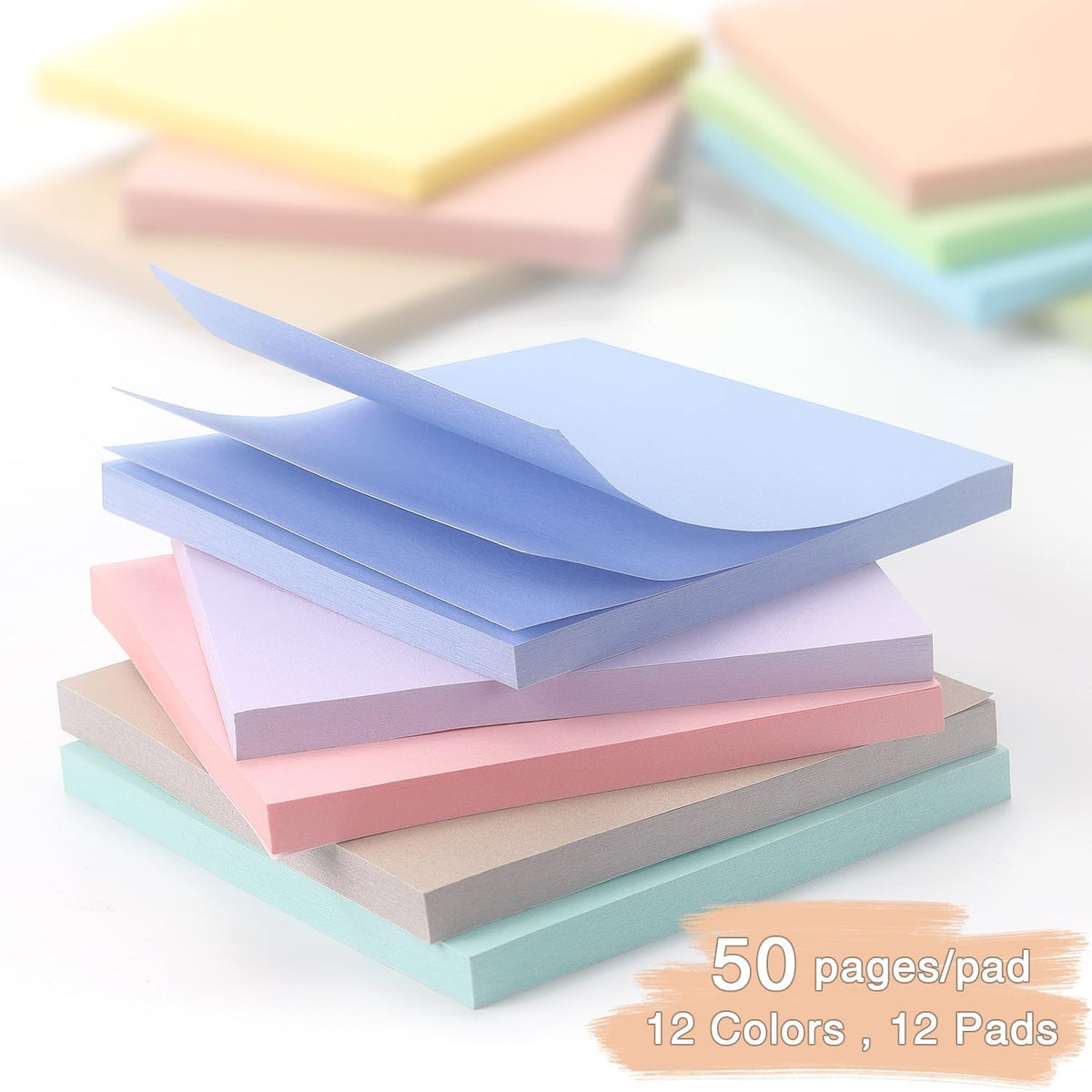OSBOO Sticky Notes 3x3 Inch 12 Pack Pastel Colors, 50 Sheets/Pad