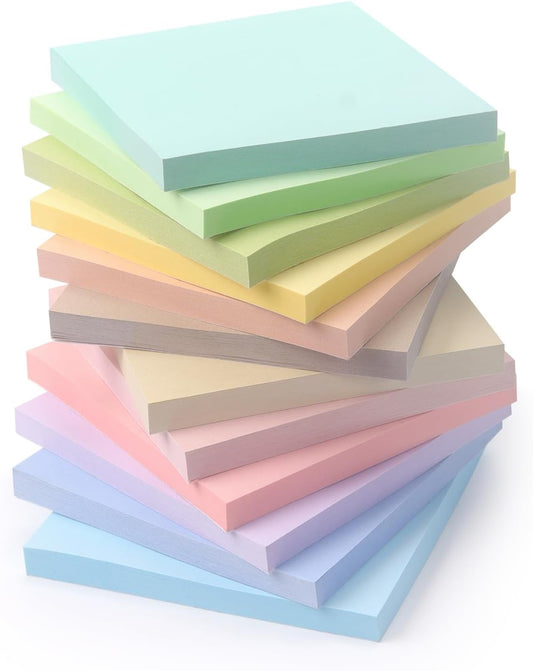 OSBOO Sticky Notes 3x3 Inch 12 Pack Pastel Colors, 50 Sheets/Pad