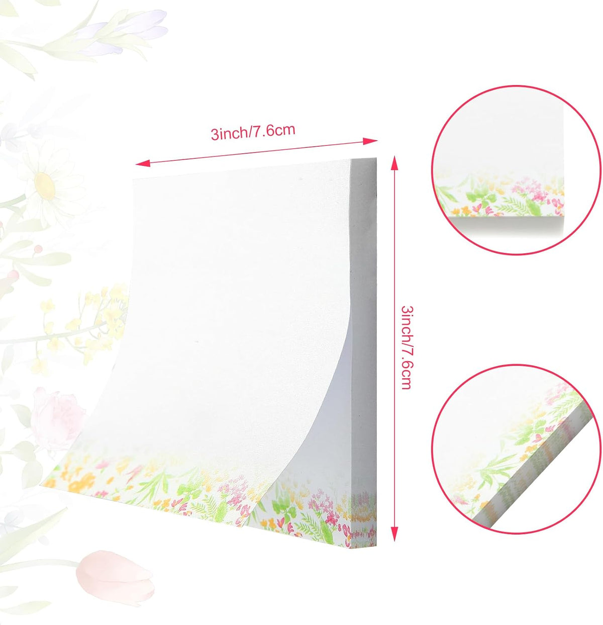 VIBRANZLAB Artsy Pads, Cute Sticky Notes 3x3, 12 Pads of 50 Sheets, Floral Sticky Notes Cute for All Occasions. Perfect Planner Accessories, Phone Message Pads for Office, VL-FSN-134