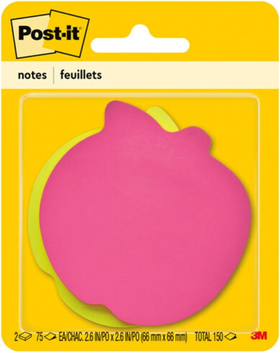 Post-it Notes, Apple Shape, Assorted Colors, 2.6x2.6 in, 2 Pads, 75 Sheets/Pad (7350-APL)