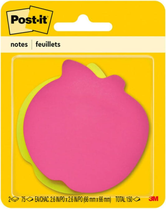 Post-it Notes, Apple Shape, Assorted Colors, 2.6x2.6 in, 2 Pads, 75 Sheets/Pad (7350-APL)