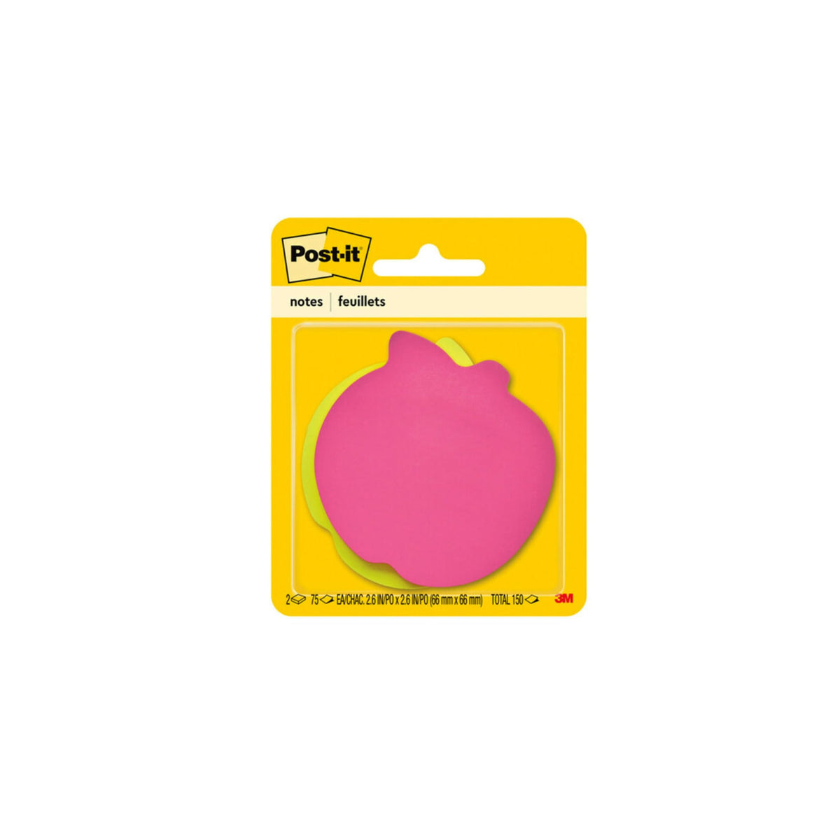 Post-it Notes, Apple Shape, Assorted Colors, 2.6x2.6 in, 2 Pads, 75 Sheets/Pad (7350-APL)
