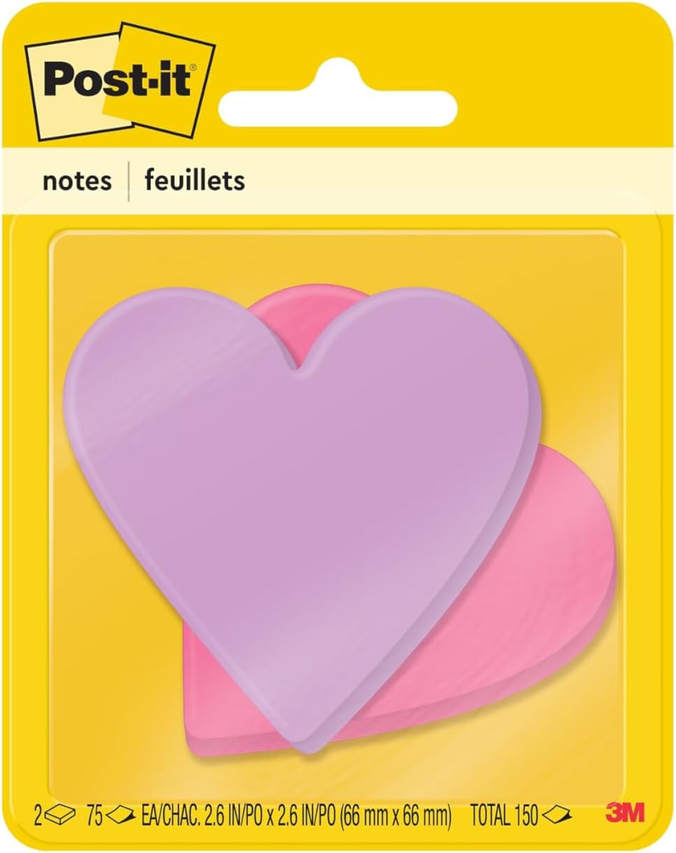 Post-it Sticky Notes, Heart, 2.6 x 2.6 in, 2 Pads, 75 Sheets Per Pad