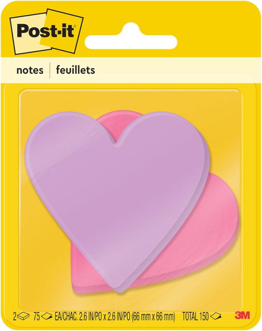Post-it Sticky Notes, Heart, 2.6 x 2.6 in, 2 Pads, 75 Sheets Per Pad