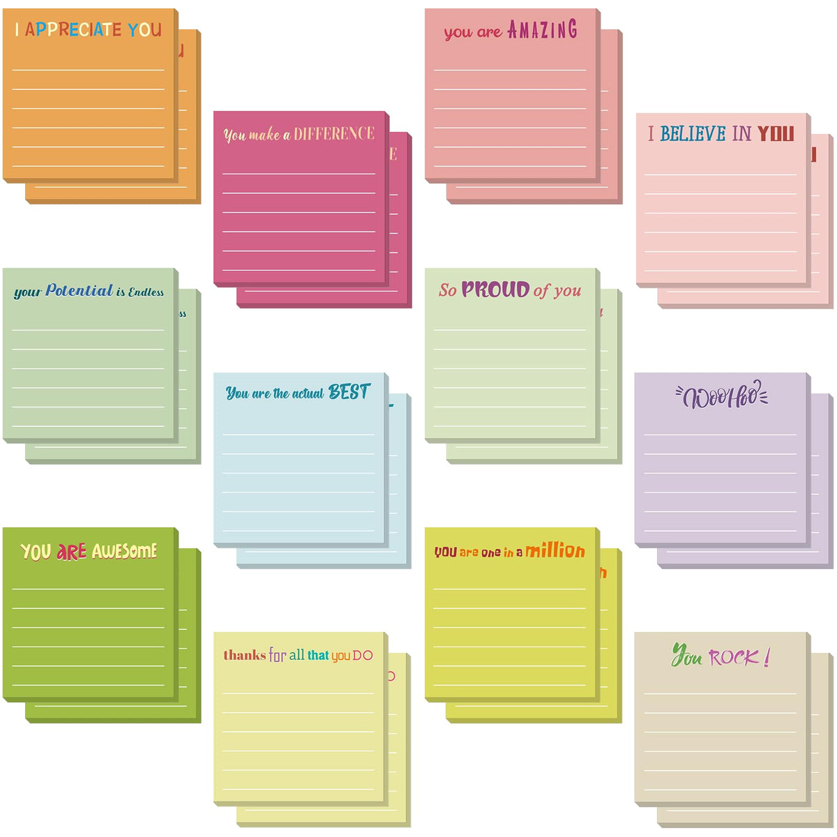 Yinder 24 Pcs Inspirational Sticky Notes Gifts, Appreciation, Multicolor