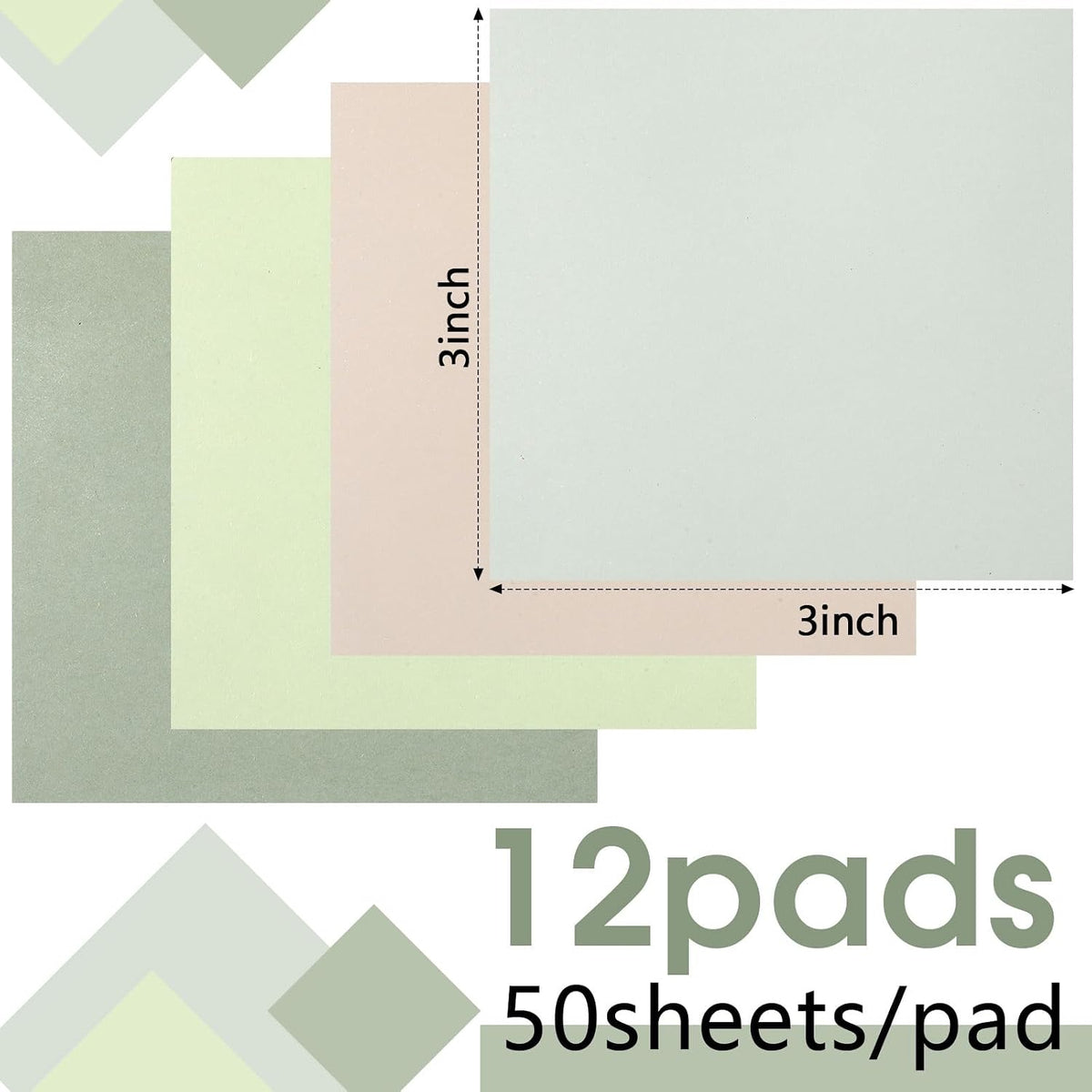 Thenshop 12 Pads Sage Green Sticky Notes 3x3 50 Sheets
