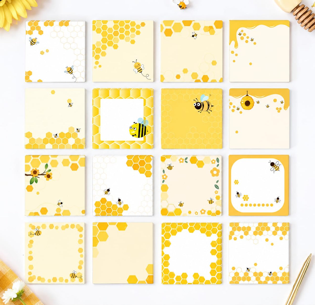 9 Pieces Bee Sticky Notes 3x3 Inch Cute Bee Note Pads Adesive Bee Memo Notes for School Office Home Supplies Students Teachers Gift