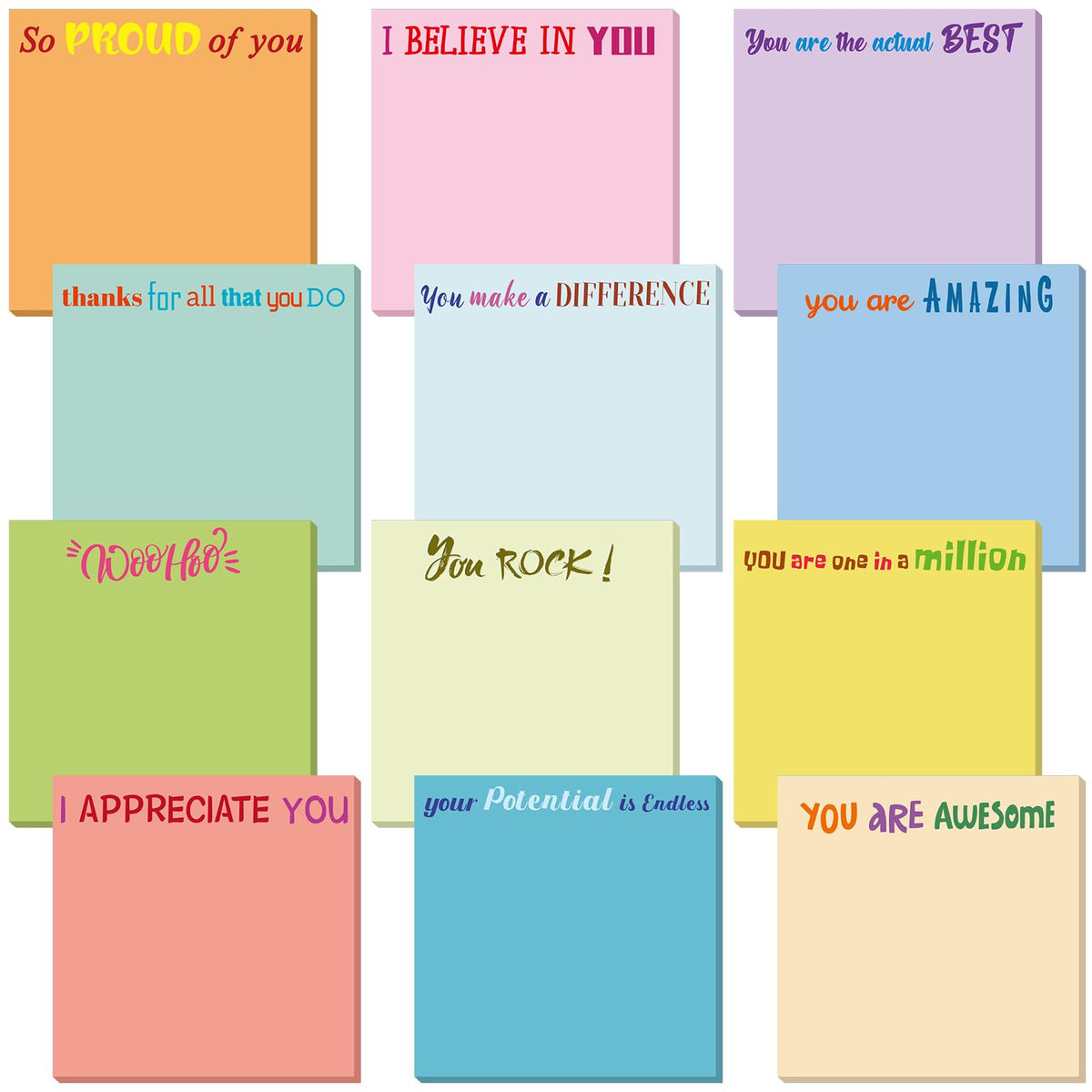 Yinder 24 Pcs Inspirational Sticky Notes Gifts, Appreciation, Multicolor