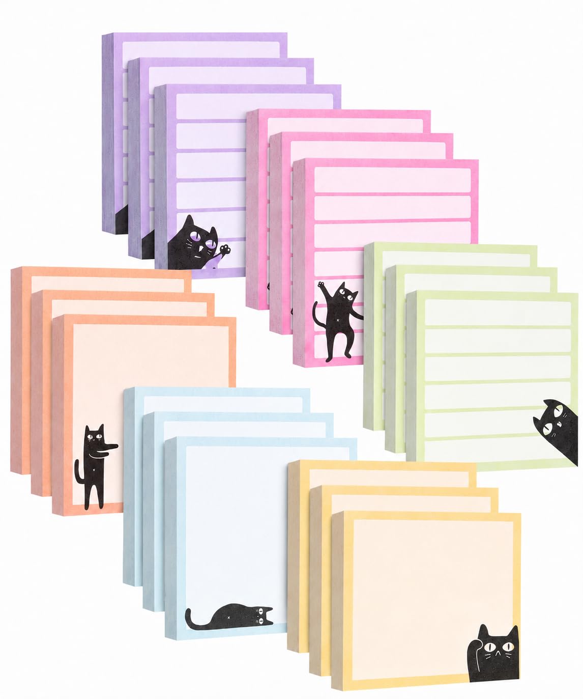 Mr. Pen- Black Cat Sticky Notes Set Bulk, 3" x 3", 12 Pads, 900 Sheets