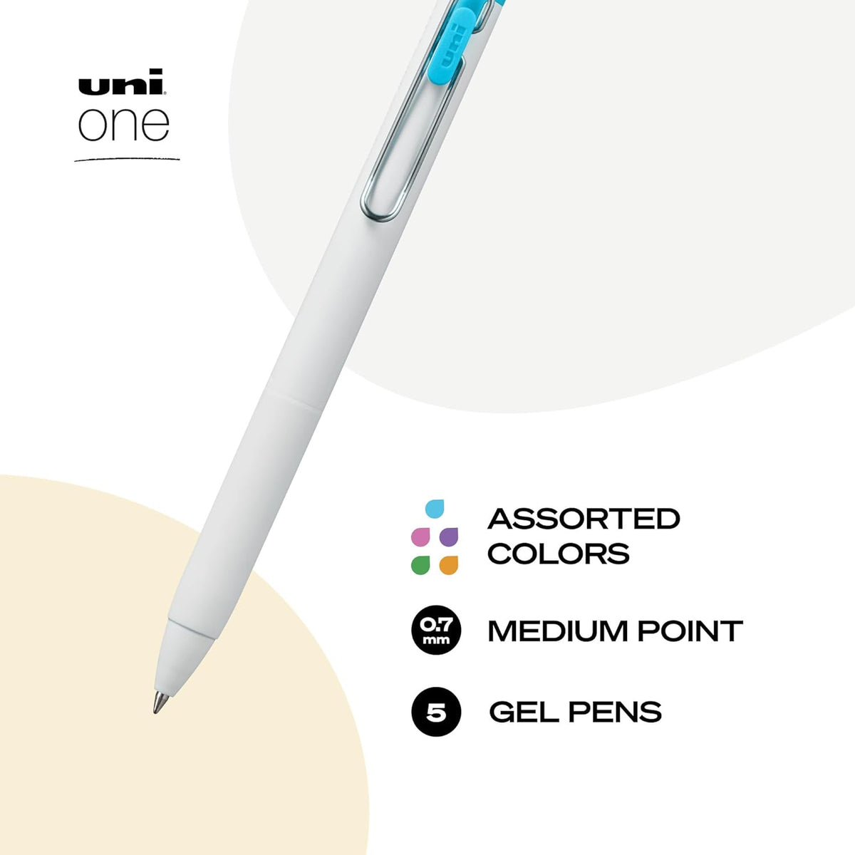 uniball™ one Gel Pens, Medium Point (0.7mm), Assorted Ink, 5 Pack