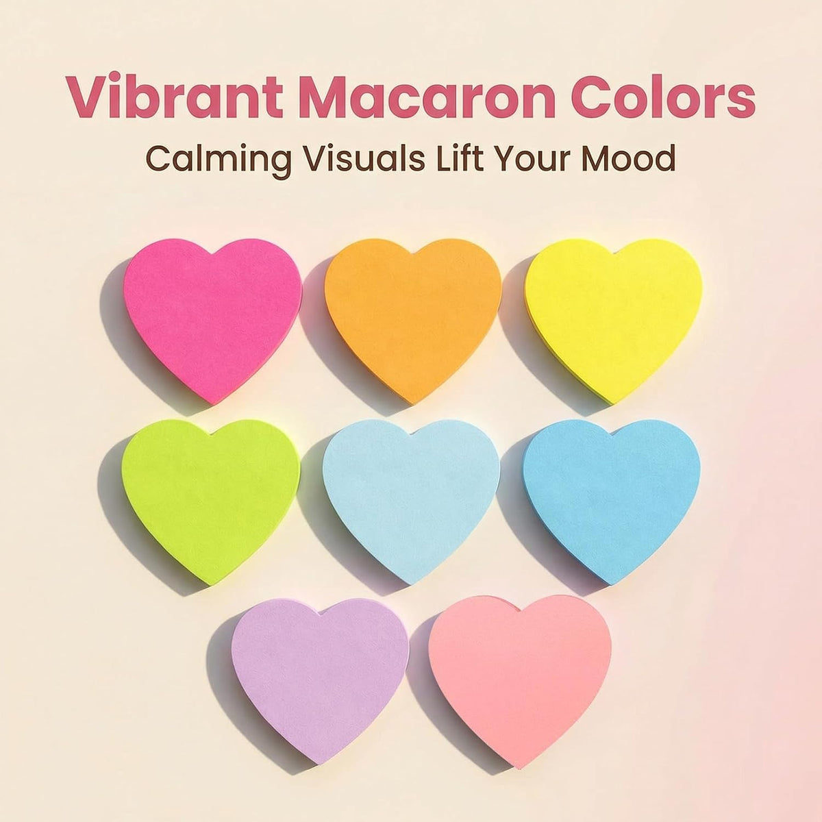 Heart Shaped Sticky Notes 3x3 in, 8 Color Bright Colorful Pads