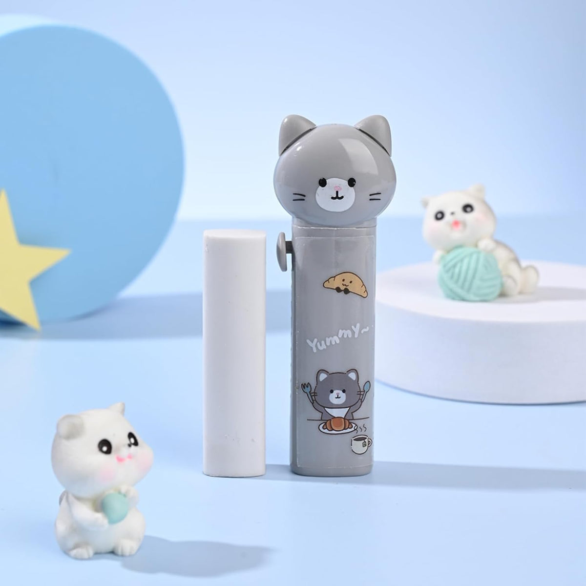 4PCS Retractable Cat Pencil Erasers, Cute Cartoon Eraser Set in 4 Colors