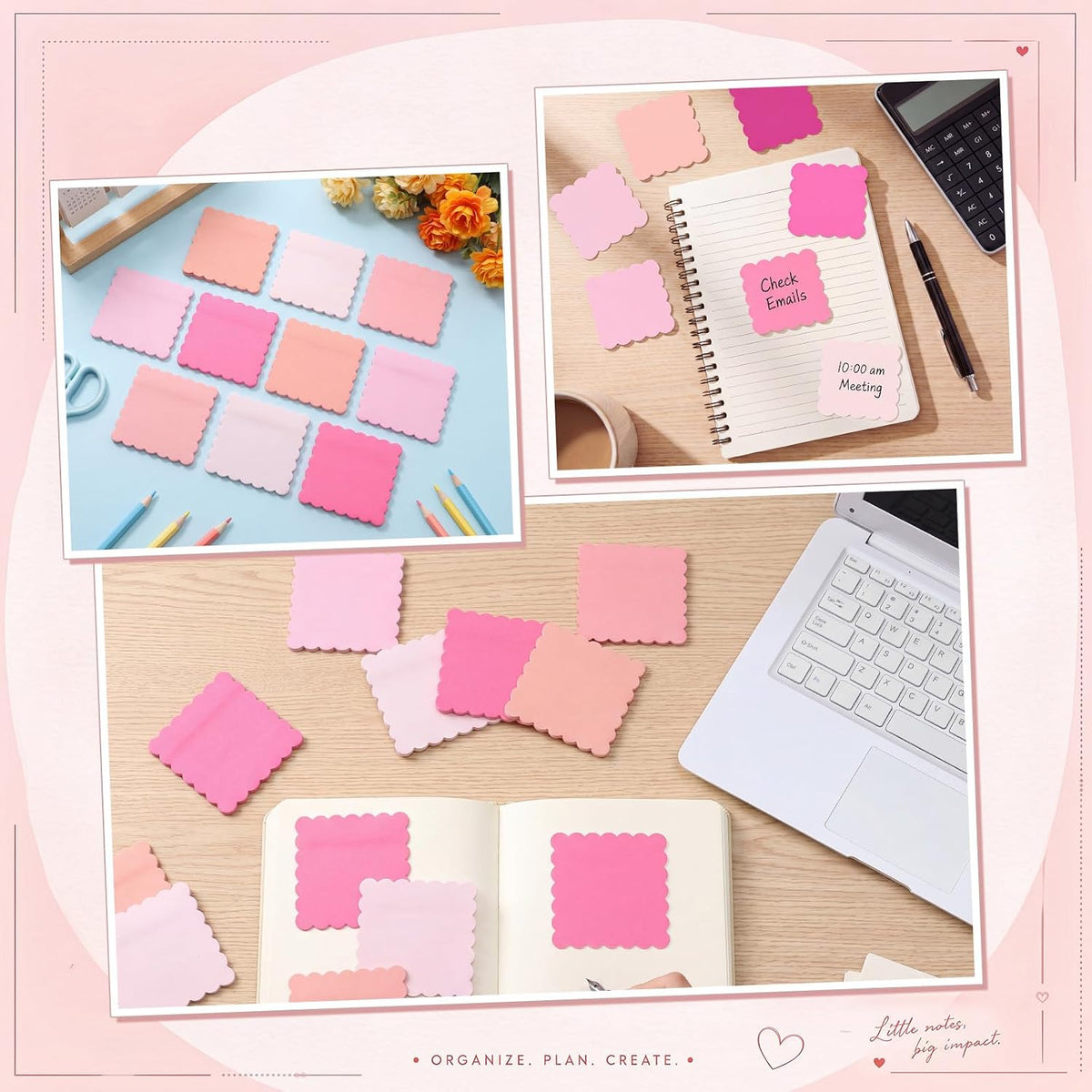 Epakh 10 Pack Scalloped Line Sticky Notes, Gradient Pink Pads, 3 x 4 Inch