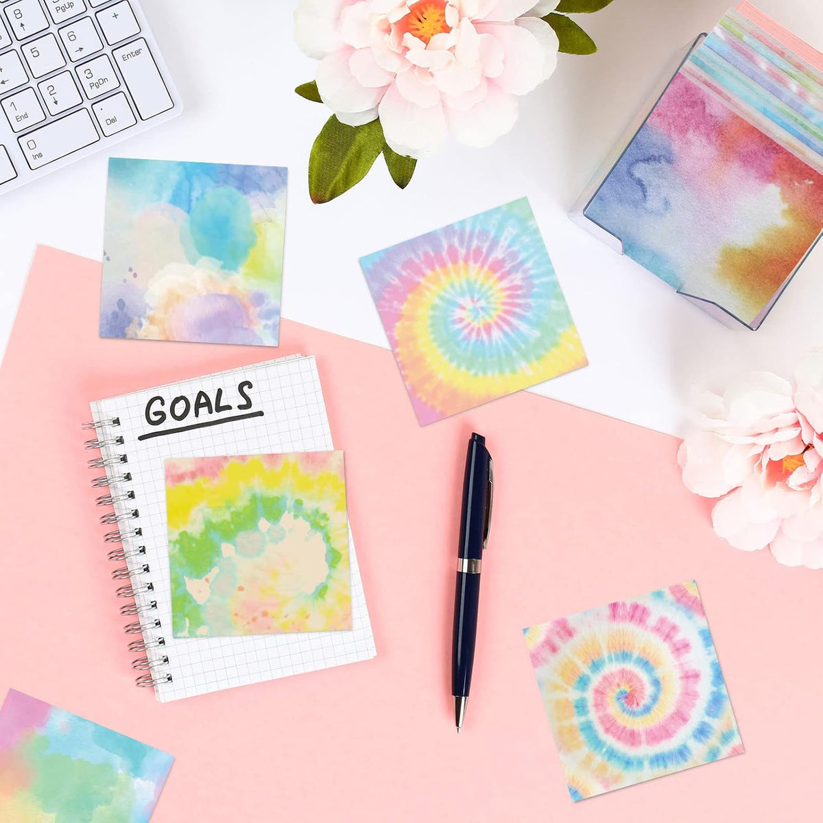 Eaasty 12 Pcs Rainbow Sticky Notes Tie Dye Pastel Sticky Note, 3 x 3 Inch