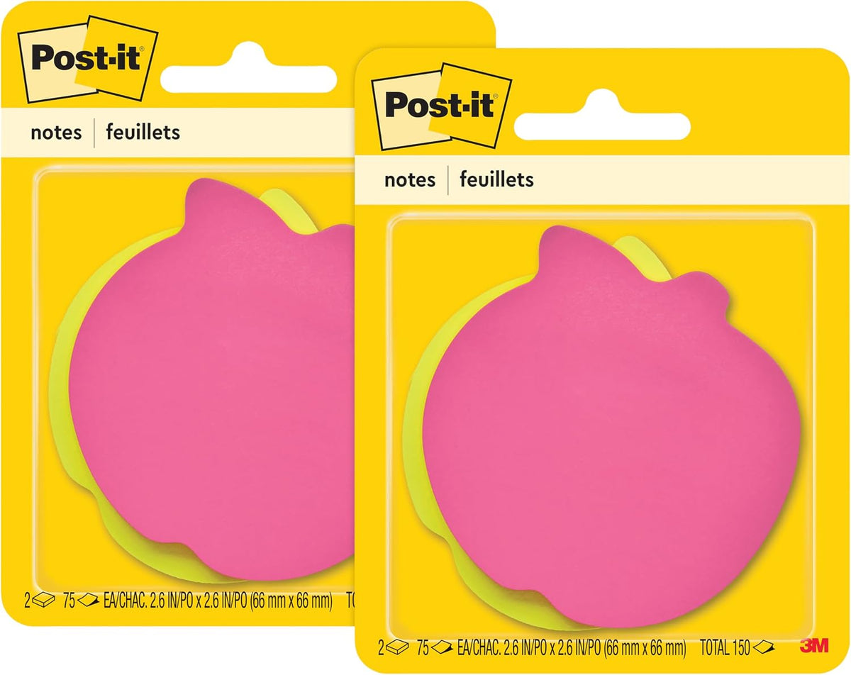 Post-it Notes, Apple Shape, Assorted Colors, 2.6x2.6 in, 2 Pads, 75 Sheets/Pad (7350-APL)
