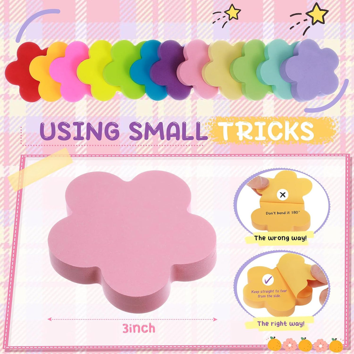 Leinuosen 12 Pack Flower Sticky Notes Bulk 3 Inch, 100 Sheets/Pad