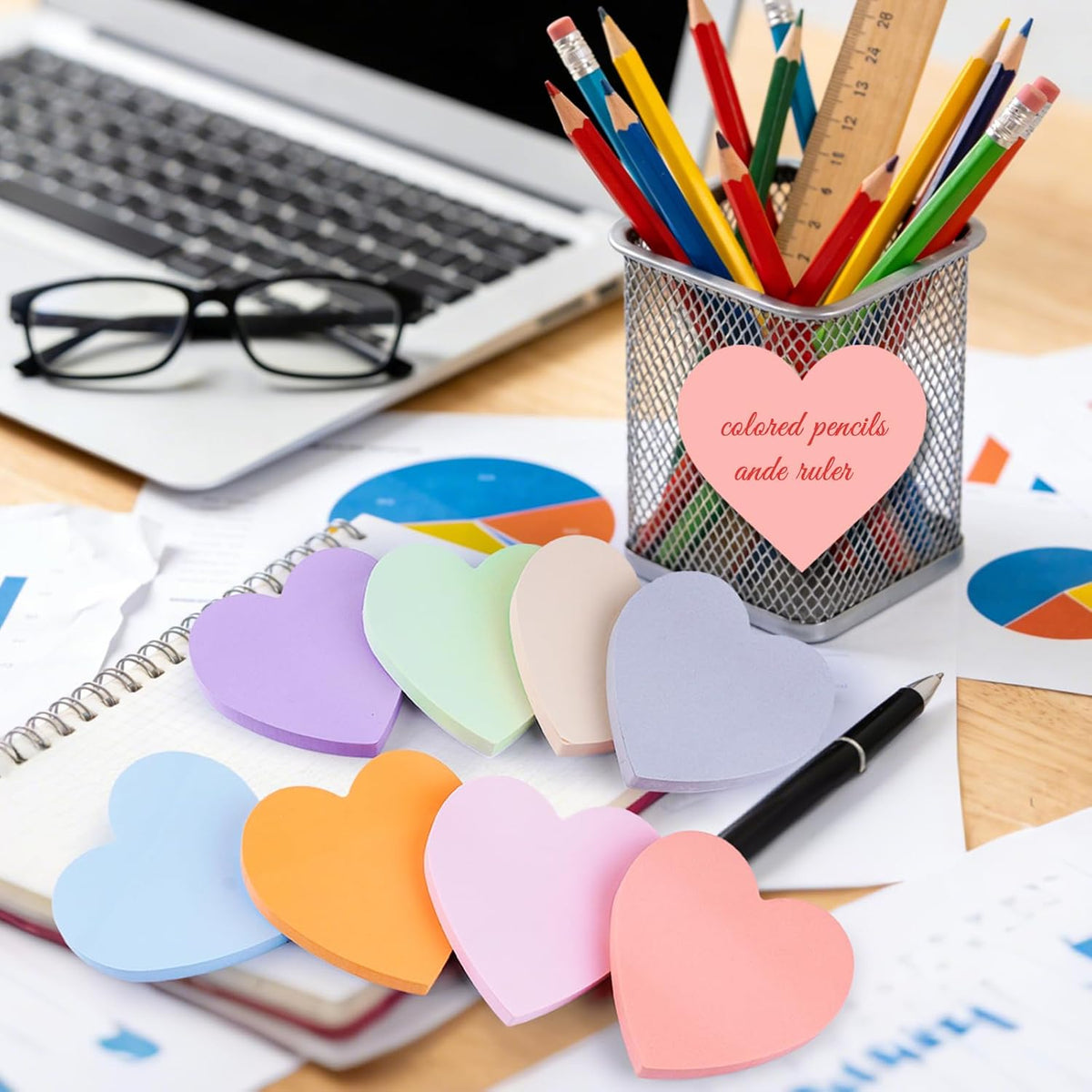Heart Sticky Notes 640 Sheets, 8 Pads Cute Heart Shaped Post it Notes