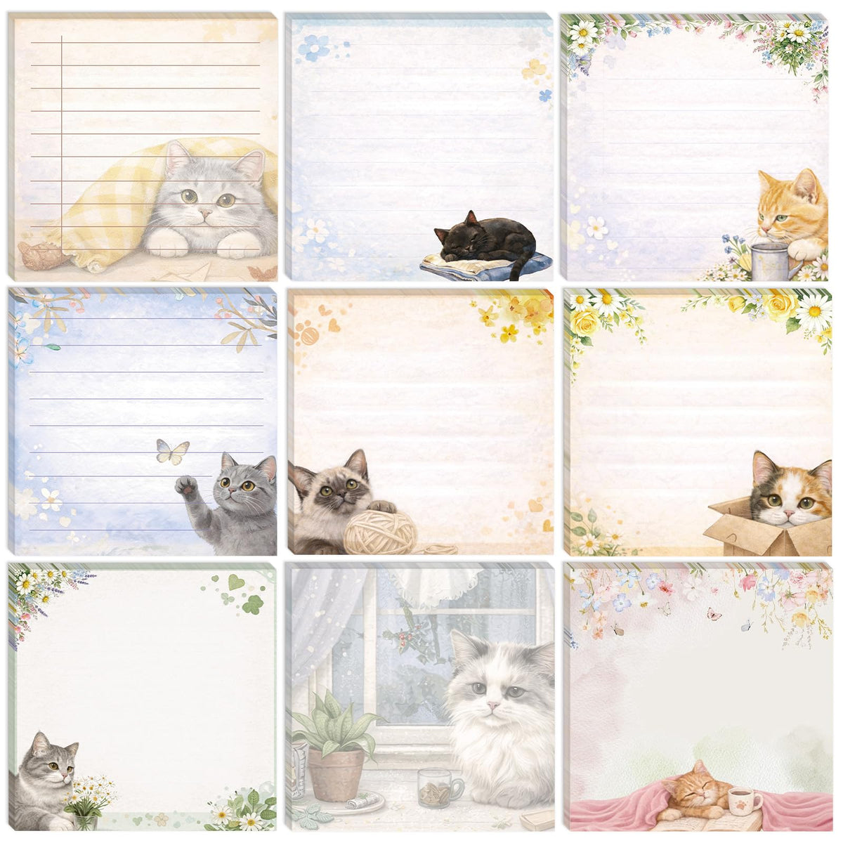 9 Pcs Black Cat Gift Cute Sticky Notes for Cat Lover