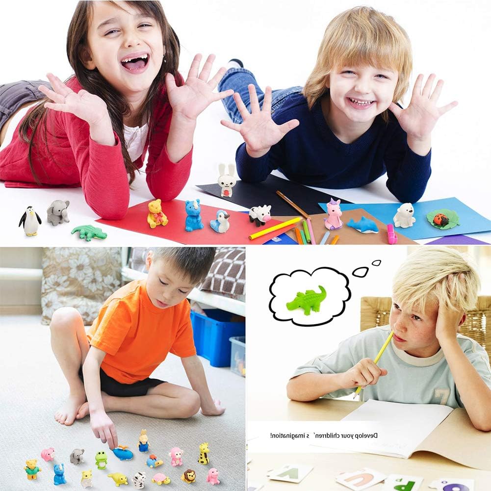 URSKYTOUS 35Pcs Animal Erasers Desk Pets for Kids,Classroom Prizes