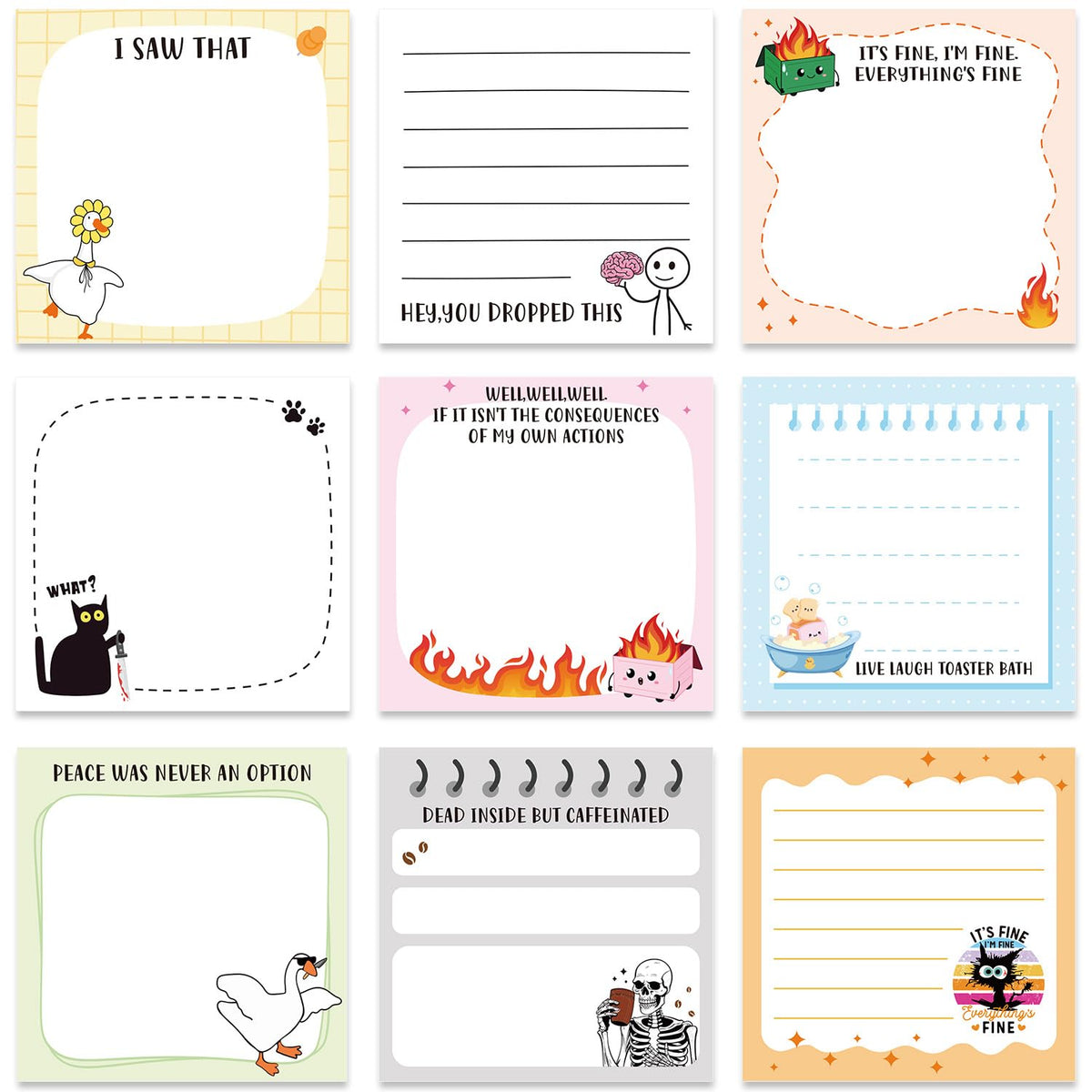 Inspirational Sticky Notes 3x3 Gifts for Positive People 9-Pack